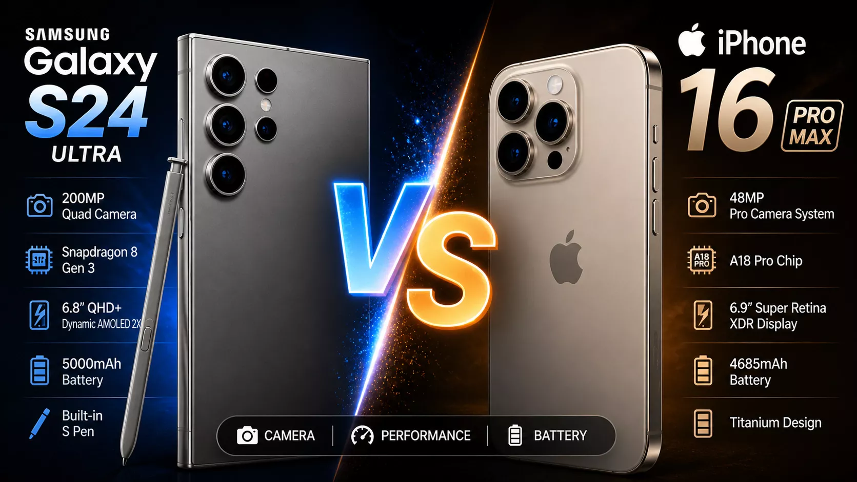 Samsung galaxy s24 ultra vs Apple iPhone 16 Pro Max